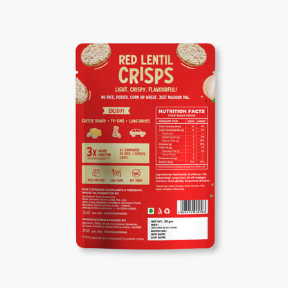 Red Lentil Crisps | (Garlic &amp; Herb) - Vegan, Gluten Free &amp; High In Protein - Pink Harvest - 25gm