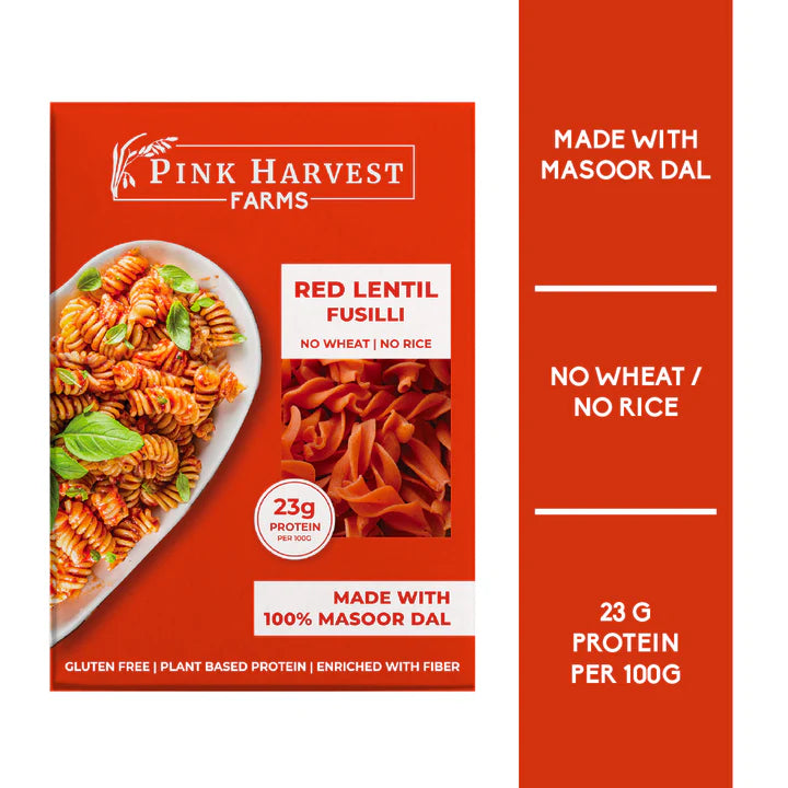 100% Red Lentil Fusilli Pasta - Vegan, Gluten Free, Sugar Free, No Wheat & No Rice – Pink Harvest Farms – 200gm