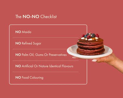 Pancake Mix | Red Velvet - No Nonsense - Plant Protein Pancake Mix - No Palm Oil, Maida, Gums, No Refined Sugar &amp; No Artificial Flavours - Cosmix - 200gm - Makes 10 Pancakes