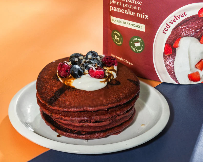 Pancake Mix | Red Velvet - No Nonsense - Plant Protein Pancake Mix - No Palm Oil, Maida, Gums, No Refined Sugar &amp; No Artificial Flavours - Cosmix - 200gm - Makes 10 Pancakes