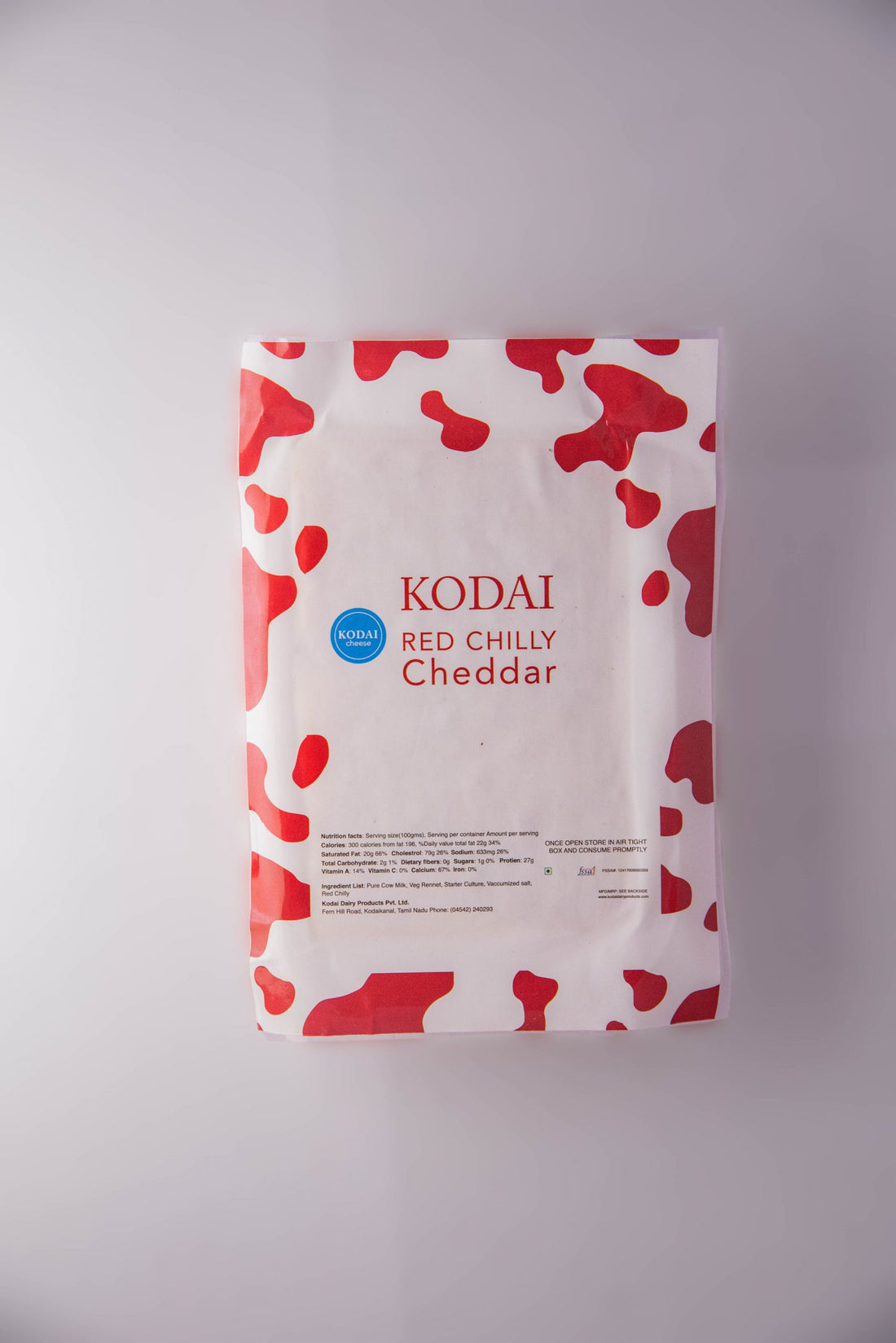 Cheddar Cheese | Red Chilly - Pasteurized - Kodai - 200gm