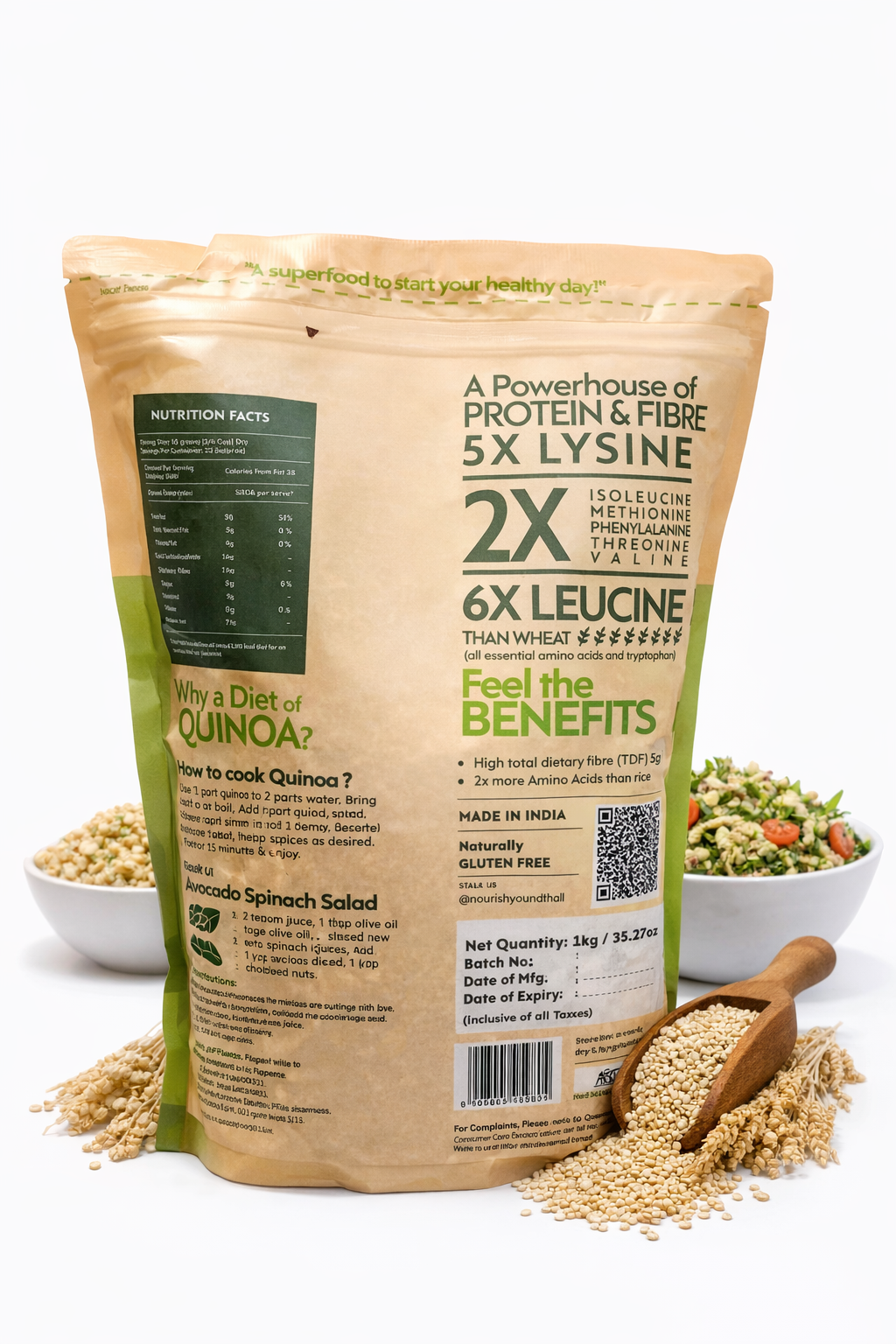 Quinoa Seeds | Regular White Quinoa Seeds - Saponin Free-Gluten Free-Healthy Diet, Source Of Protein- Nourish You - 1000gm