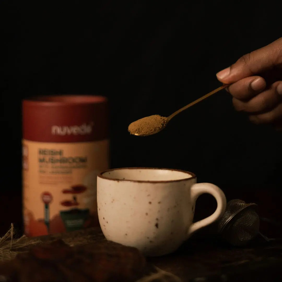 Mushroom | Reishi Mushroom Dual Extract (With Ashwagandha And Lavender) - Stress Relieving &amp;amp; Calming - Herbal Infusion - Vegan &amp;amp; Non GMO - nuvedo - 50gm