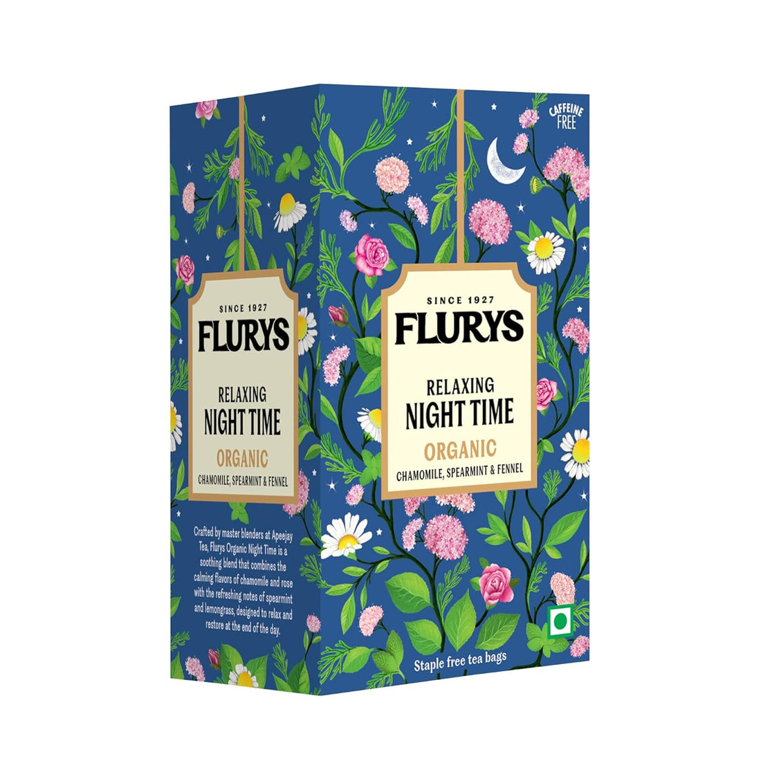 Relaxing Night Time Organic Herbal Tea with Chamomile Spearmint Fennel - Flurys -  20Tea Bags