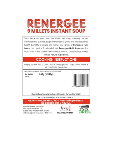 Millet Soup | Renegee Instant (Tomato) – 9 Millets – Gluten Free, Soy Free &amp; No Harmful Preservatives – Grami Superfoods – (12 Pack) – 240gm