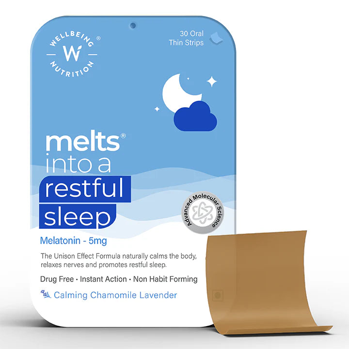 Restful Sleep – Melatonin 5mg - Sugar Free & Drug Free - Wellbeing Nutrition – 30 Strips