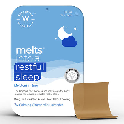 Restful Sleep – Melatonin 5mg - Sugar Free &amp; Drug Free - Wellbeing Nutrition – 30 Strips