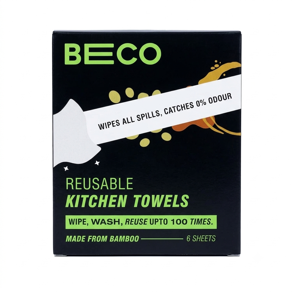 Reusable Kitchen Towel (Reuse Up To 100 Times)-Made From Bamboo- Wipe, Wash - Beco - 6 Sheets