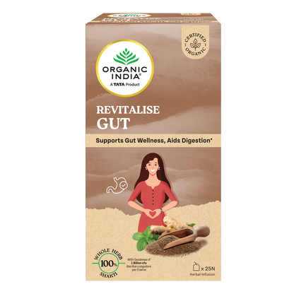 Tea | Revitalise Gut (Whole Herbs) - Supports Gut Wellness, Aids Digestion - 100% Plant Based  – Certified Organic - Caffeine free- Organic India-25 Tea Bag