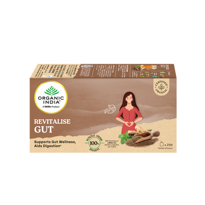 Tea | Revitalise Gut (Whole Herbs) - Supports Gut Wellness, Aids Digestion - 100% Plant Based  – Certified Organic - Caffeine free- Organic India-25 Tea Bag