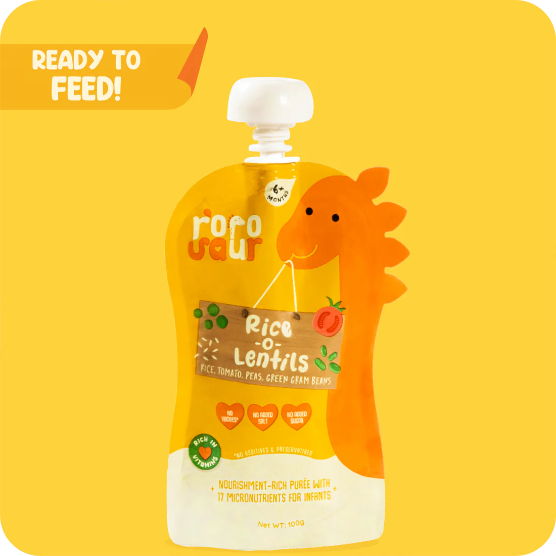 Rice O Lentils Puree | Rice, Tomato, Peas And Green Gram Beans (17 Micronutrient For Infants) - No Added Salt & No Added Sugar - rorosaur - 100gm