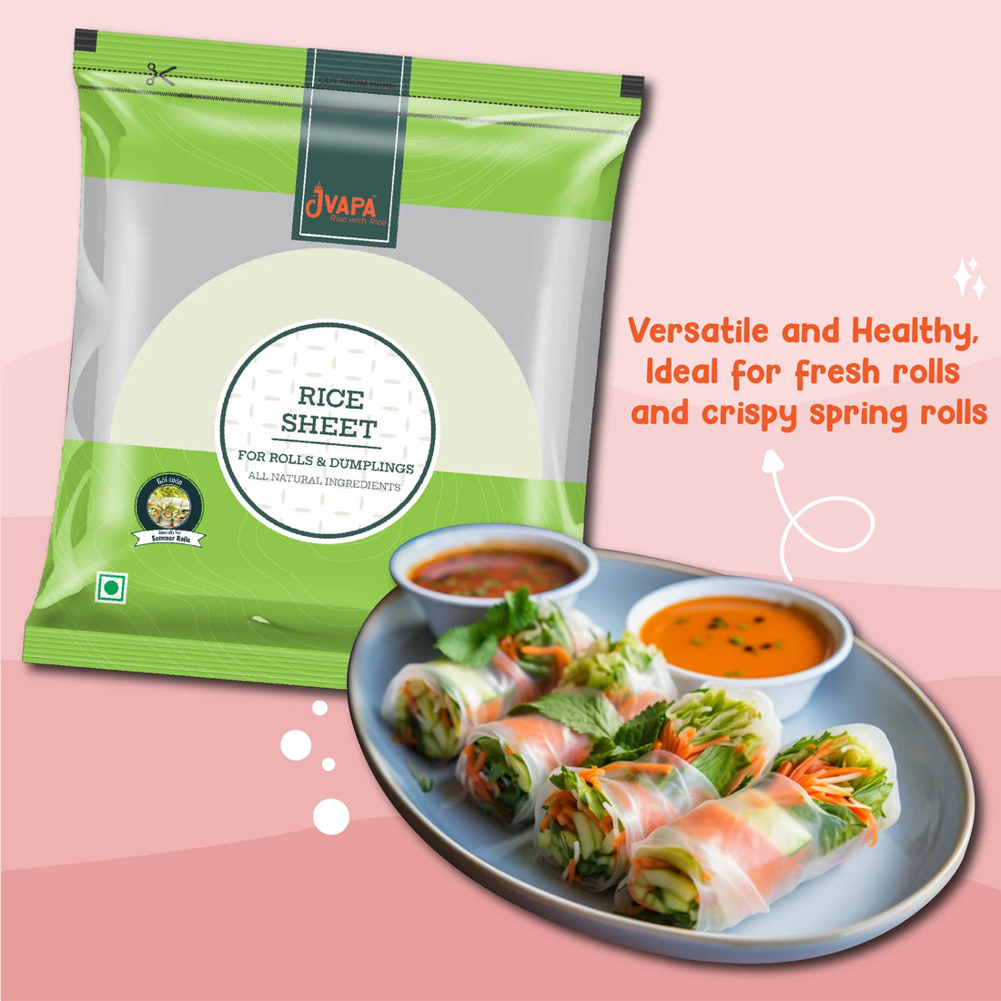 Rice Sheet | Rice Paper Sheets - For Rolls &amp; Dumplings - All Natural Ingredients - Naturally Gluten Free &amp; Non Bleached - Jvapa - 400gm