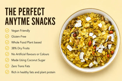 Chivda | Rice Chivda Granola (38% nuts-seeds)- Lite Savoury -Plant Based, Gluten Free, Vegan Friendly, Made using Coconut Sugar-No Added Refined Sugar, Zero Trans Fats -The Nibble box- 300gm