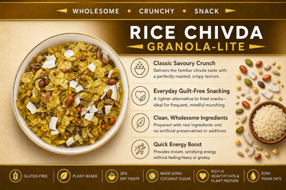 Chivda | Rice Chivda Granola (38% nuts-seeds)- Lite Savoury -Plant Based, Gluten Free, Vegan Friendly, Made using Coconut Sugar-No Added Refined Sugar, Zero Trans Fats -The Nibble box- 300gm