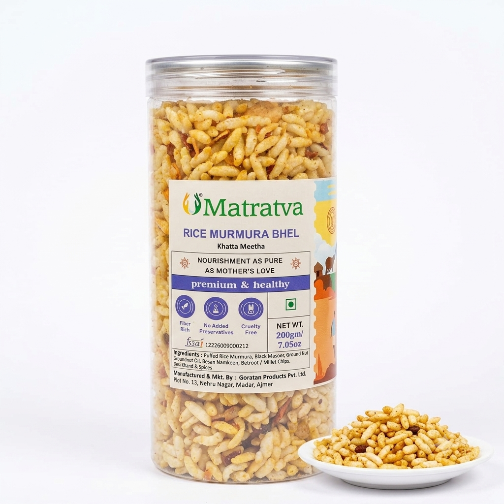 Bhel  | Rice Murmura Bhel (Khatta Meetha) - Gluten Free - High In Fibre, Cruelty Free &amp; No Added Presevatives - Matratva - 150gm