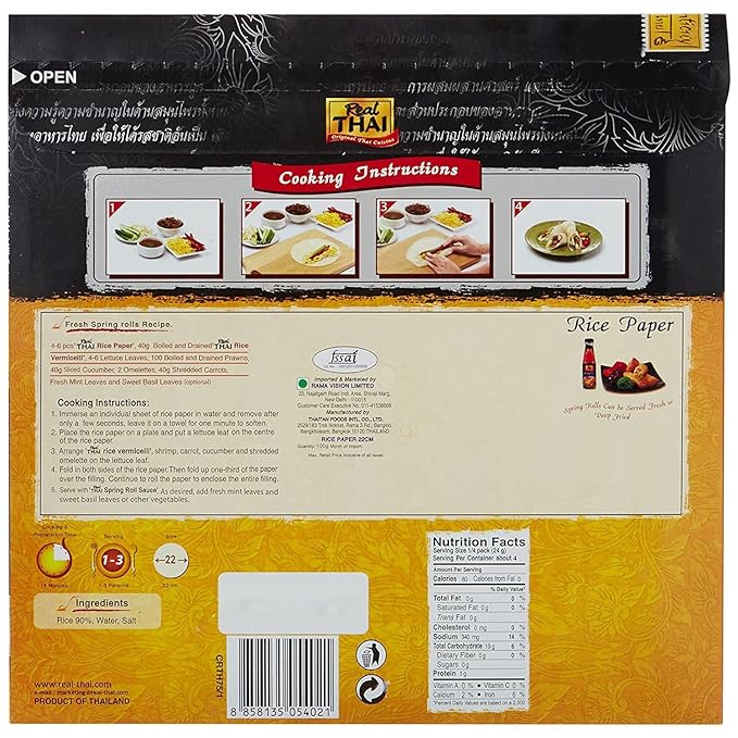 Rice Paper | All Natural Ingredients - Gluten Free – Real Thai – 100gm 22 Cm