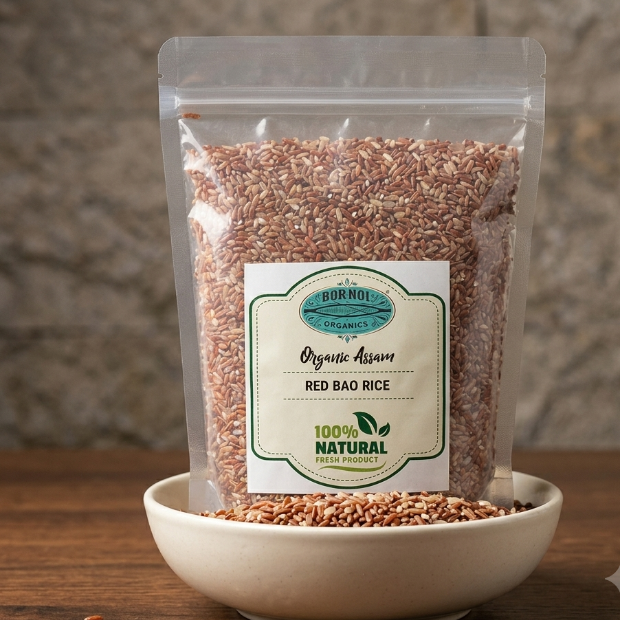 Rice | Red - Straight From The Brahmaputra Valley Farms (Bao) - The Medicinal Rice From Assam - USDA Organic - BOR-NOI ORGANICS - 1000gm