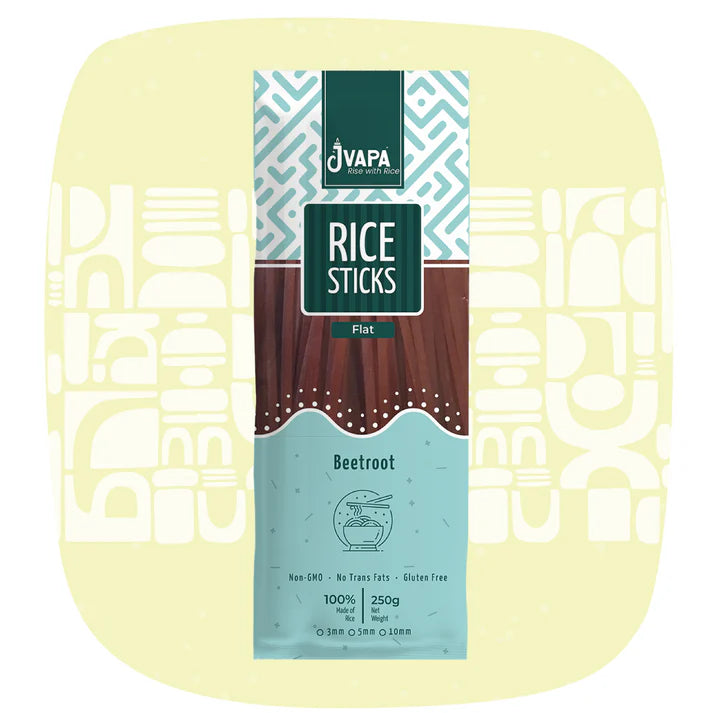 Noodles | Rice Stick (Beetroot) - Flat - Gluten Free, Non GMO &amp; No Trans Fat - Jvapa - 200gm