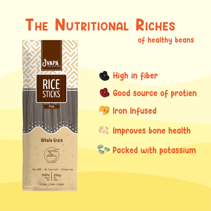 Noodles | Rice Stick (Whole Grain) – Flat – Gluten Free, Non Gmo &amp; No Trans Fat – Jvapa – 200gm