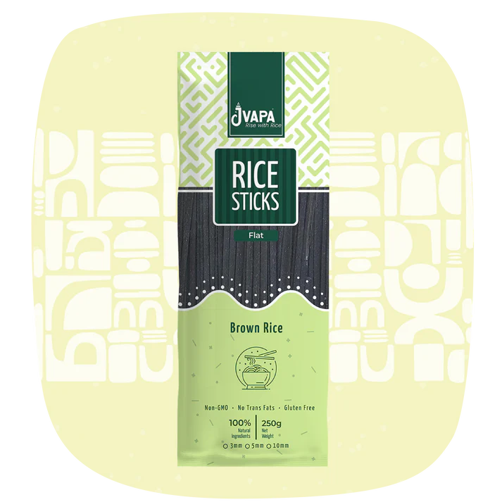Noodles | Rice Stick (Brown Rice) – Flat – Gluten Free, Non GMO &amp; No Trans Fat – Jvapa – 200gm