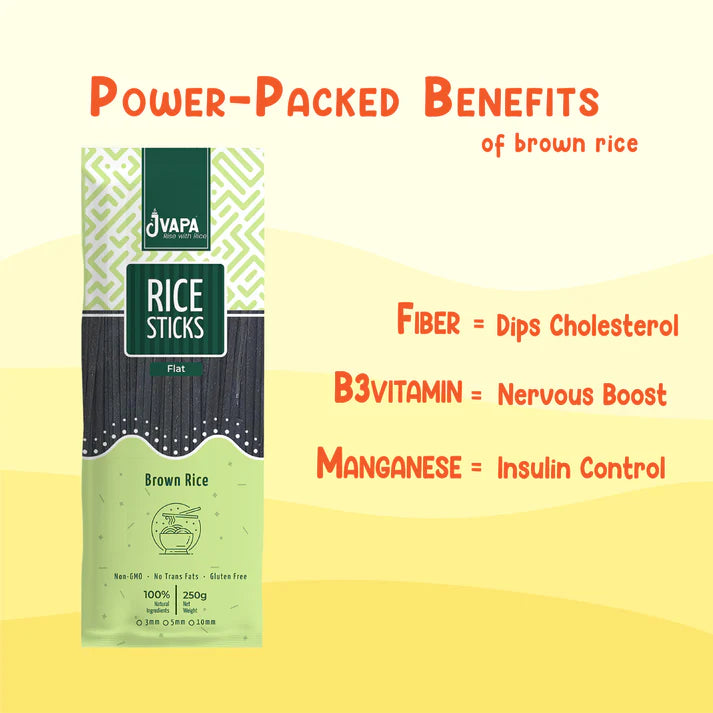 Noodles | Rice Stick (Brown Rice) – Flat – Gluten Free, Non GMO &amp; No Trans Fat – Jvapa – 200gm