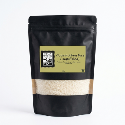 Rice | Gobindobhog Rice (Unpolished) - Farmer Sourced - Certified Organic- Naturally Gluten Free – Indian Origins – 500gm