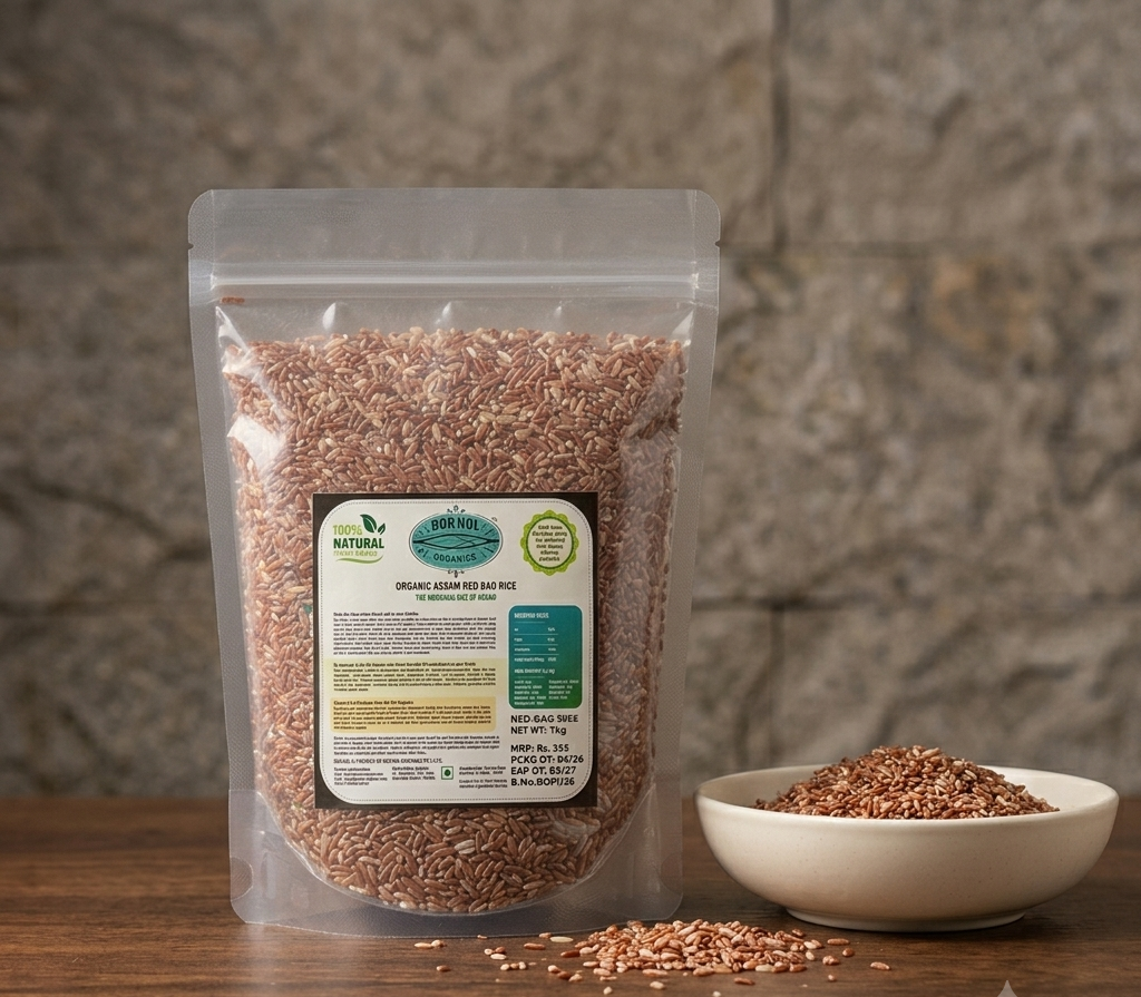 Rice | Red - Straight From The Brahmaputra Valley Farms (Bao) - The Medicinal Rice From Assam - USDA Organic - BOR-NOI ORGANICS - 1000gm