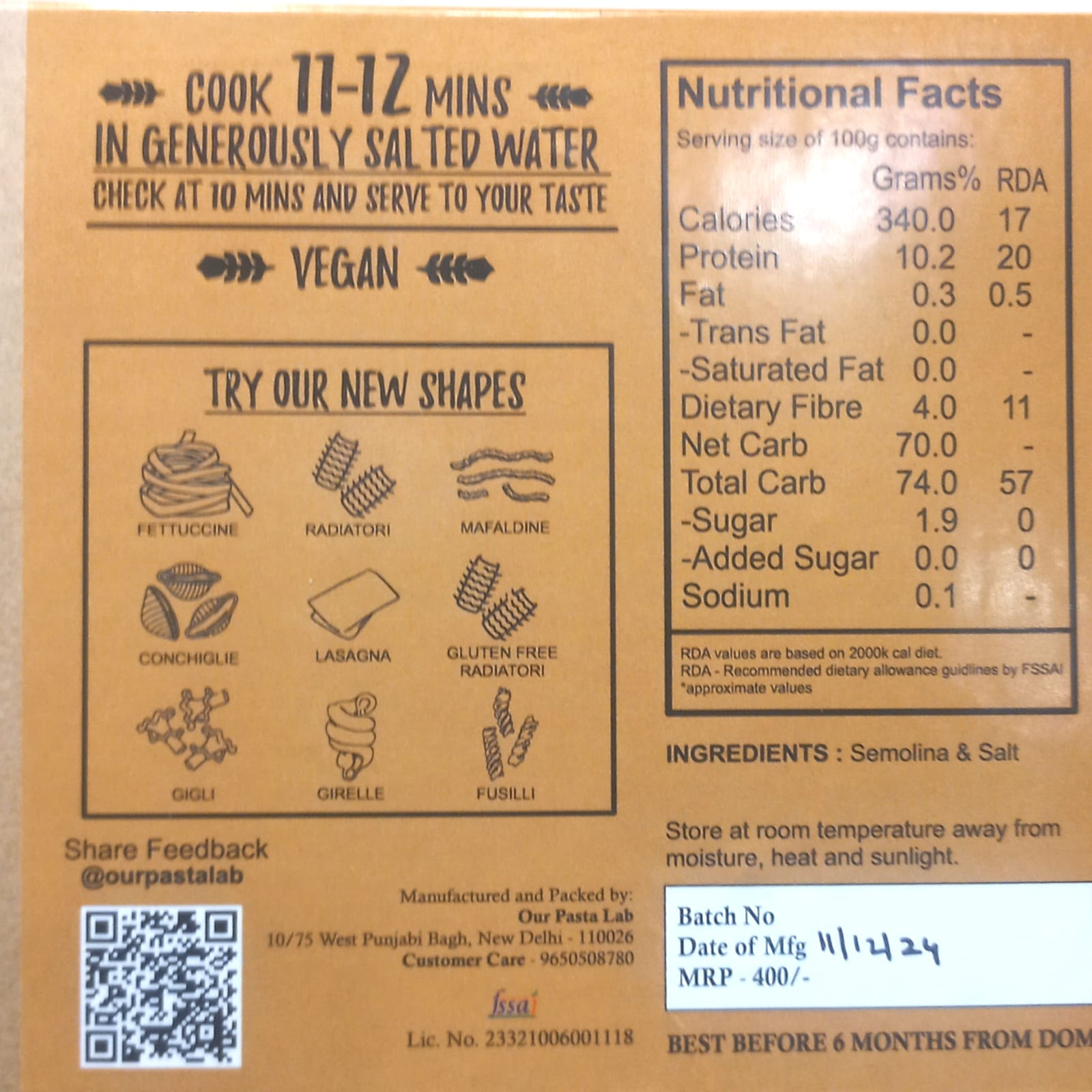 Pasta | Rigatoni Pasta - Organic Semolina - Vegan, No Maida &amp;amp; No Added Preservatives - Our Pasta Lab - 250gm