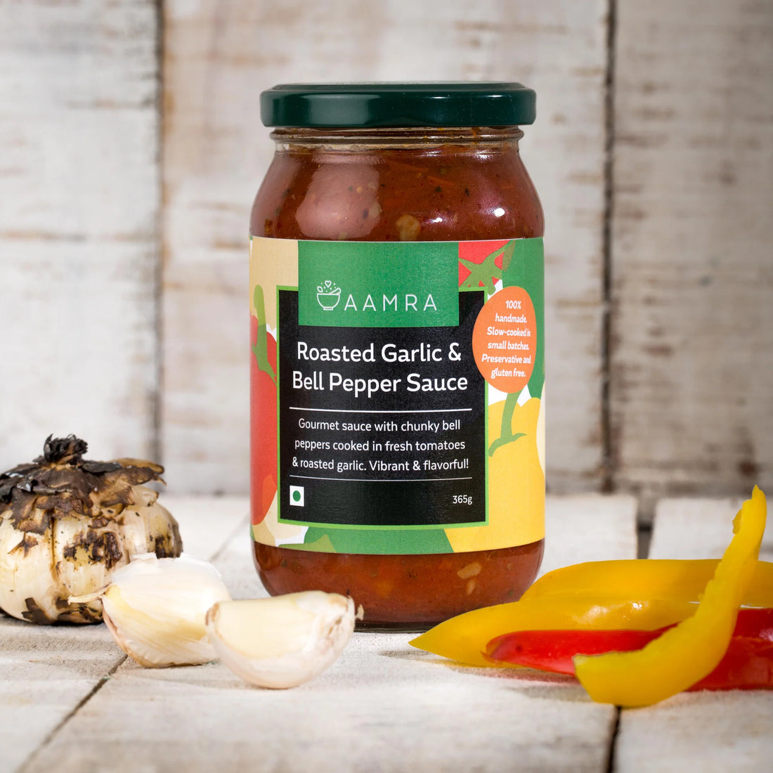 Roasted Garlic & Bell Pepper Sauce - Handmade - No Added Preservatives - Aamra - 365gm