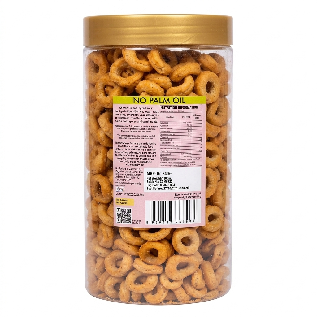 Roasted Cheesy Quinoa Rings -  No Onion, No Garlic-No Palm Oil, No Msg &amp; Preservatives Free – The Cow Boys Farm - 190gm