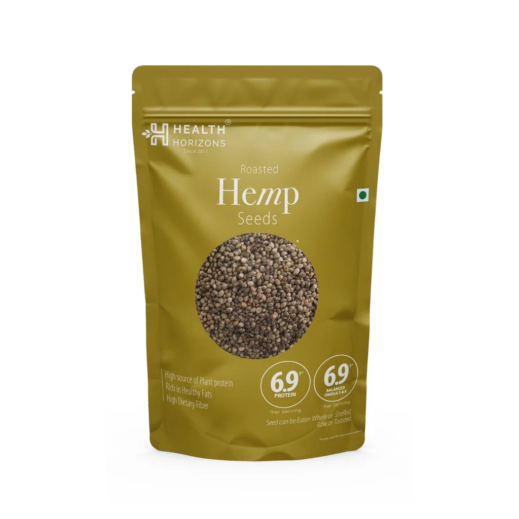 Hemp | Roasted Hemp Seeds - High In Protein - Vegan, Gluten Free, Soy Free &amp; No Additives - Health Horizons - 150gm