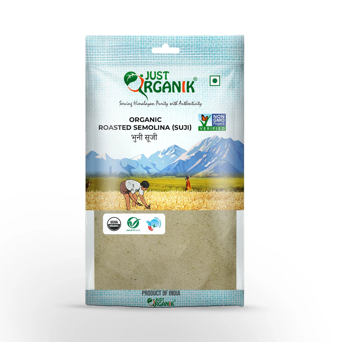 Suji | Roasted Semolina (Bhuni Suji) - USDA Organic - Just Organik - 500gm