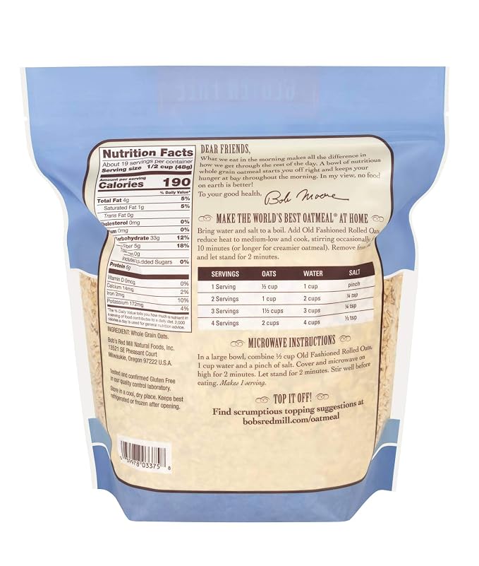Old Fashioned Whole Grain Rolled Oats – Vegan &amp;amp; Gluten Free - Bob’s Red Mill – 907gm