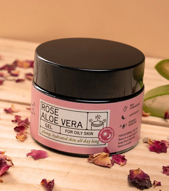 Aloe Vera Gel  | Rose Aloe Vera Gel - For Oily Skin - No Artificial Fragrances, Parabens Free &amp; No Added Preservatives - The Bare Bar – 50gm