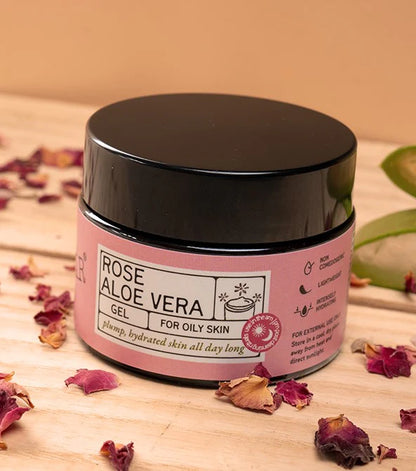 Aloe Vera Gel  | Rose Aloe Vera Gel - For Oily Skin - No Artificial Fragrances, Parabens Free &amp; No Added Preservatives - The Bare Bar – 50gm