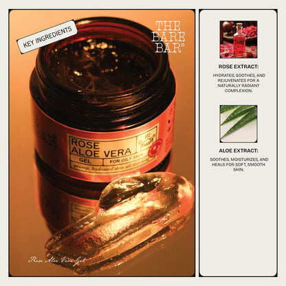 Aloe Vera Gel  | Rose Aloe Vera Gel - For Oily Skin - No Artificial Fragrances, Parabens Free &amp; No Added Preservatives - The Bare Bar – 50gm