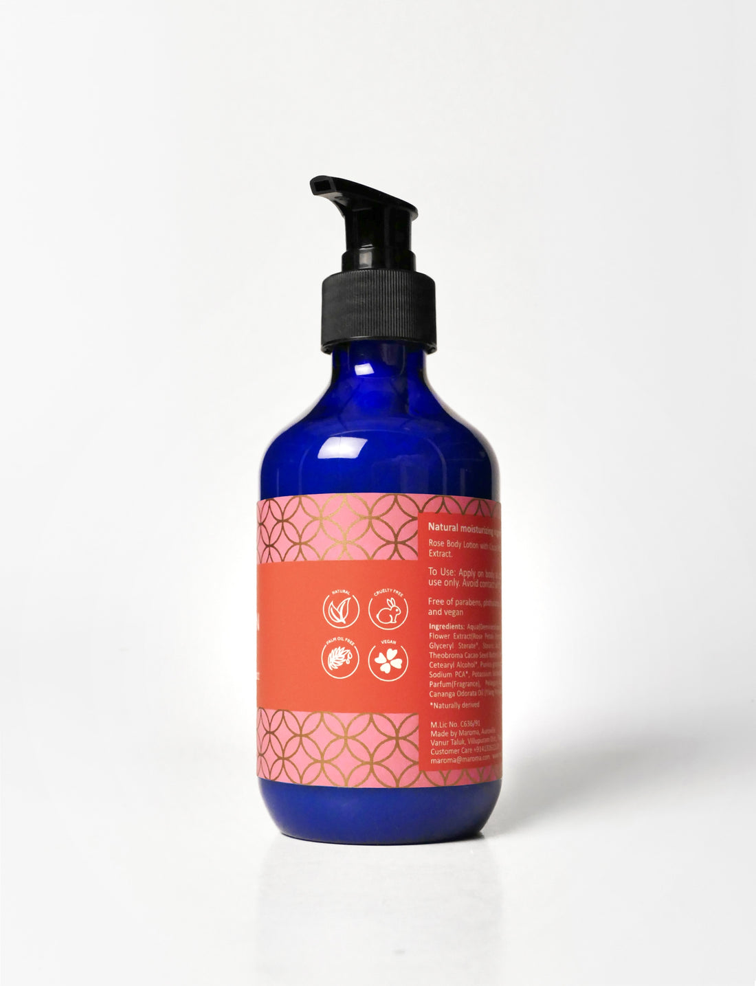 Body Lotion | Body Lotion Rose (With Pomegranate Extract) - Vegan, Cruelty Free, Palm Oil Free, No Parabens &amp; No Synthetic Fragrances - Maroma - 300ml