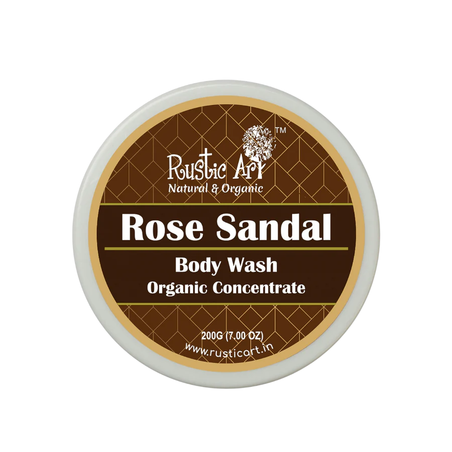 Body Wash | Rose Sandal Body Wash Concentrate - Organic – Vegan, Sulphate Free &amp; Preservatives Free – Rustic Art – 200ml
