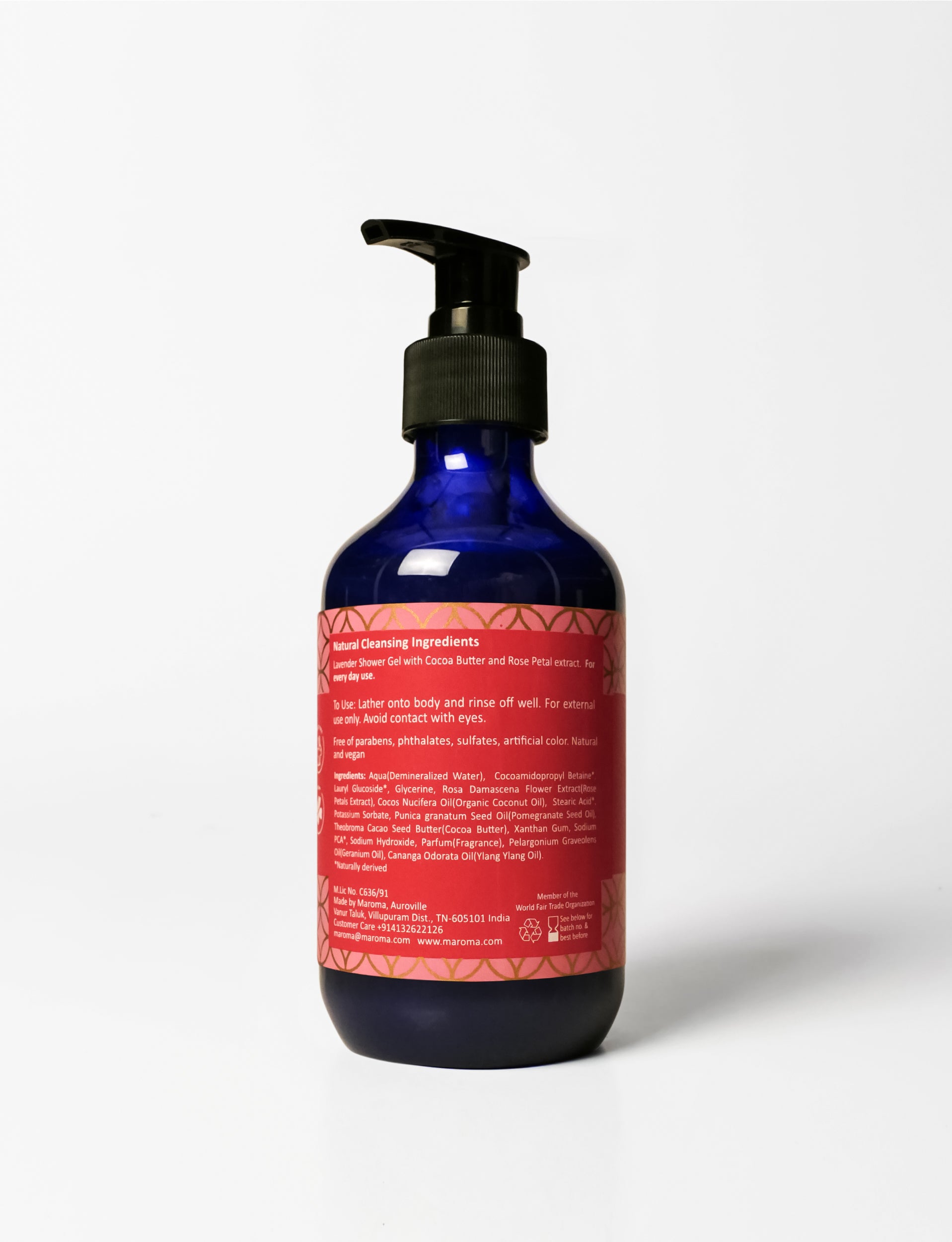 Shower Gel | Rose Shower Gel (With Pomegranate Extract) - Vegan, Cruelty Free, Palm Oil Free, No Parabens &amp; No Synthetic Fragrances - Maroma - 300ml