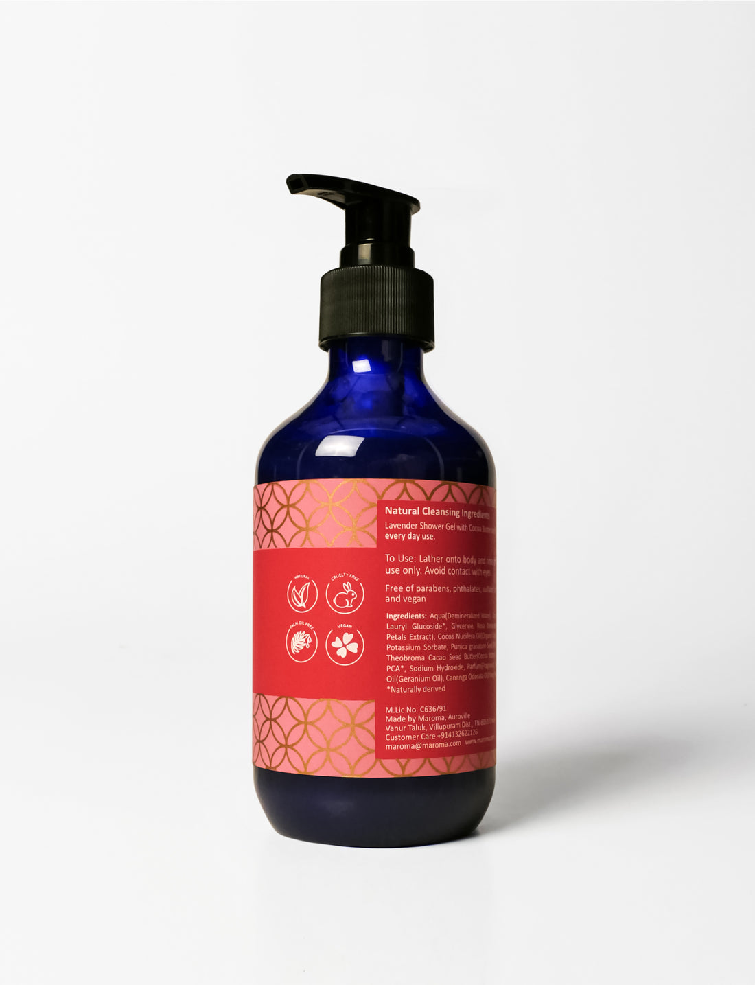 Shower Gel | Rose Shower Gel (With Pomegranate Extract) - Vegan, Cruelty Free, Palm Oil Free, No Parabens &amp; No Synthetic Fragrances - Maroma - 300ml