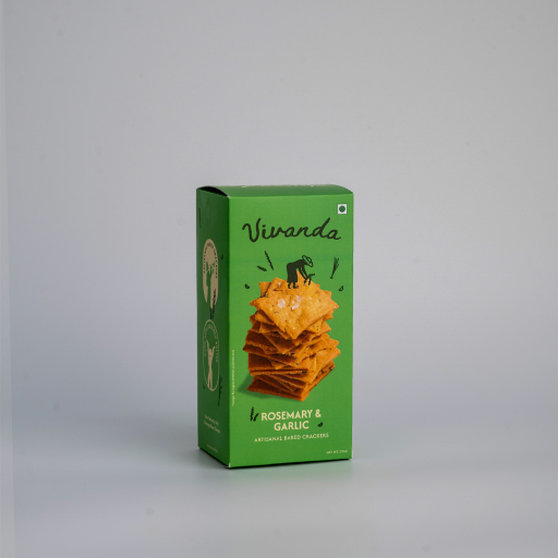 Crackers | Rosemary &amp; Garlic Crackers -Crisp Cracker with Deep Savoury Flavour, Baked Cracker -No Preservatives– Vivanda– 125gm