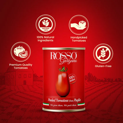 Puree | Whole Peeled Tomatoes (Pelati di Puglia) - 100% Italian - Gluten Free, No Flavor &amp; No Added Preservatives - Rosso Gargano - 400gm