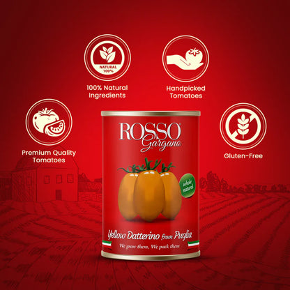 Puree | Yellow Cherry Datterino Tomatoes (Datterini Gialli di Puglia) - 100% Natural Ingredients - Gluten Free, No Flavor &amp; No Added Preservatives - Rosso Gargano - 400gm