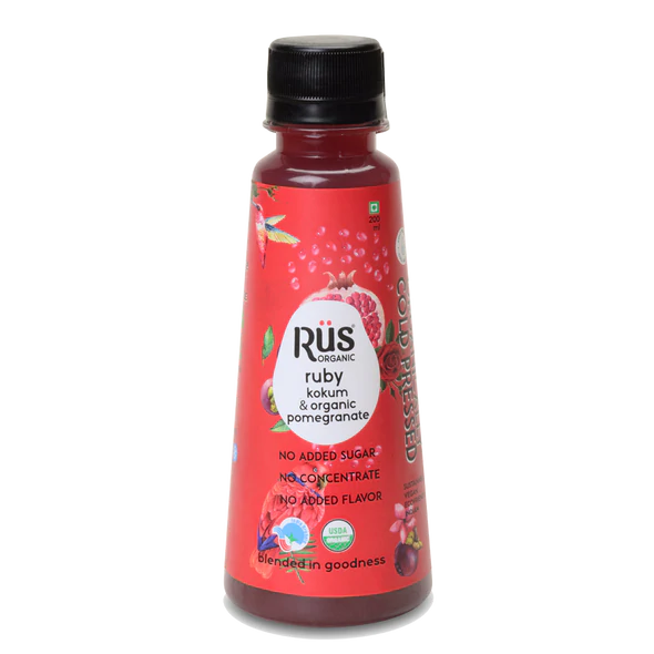 Juice | Ruby – Pomegranate Kokum Juice – Cold Pressed - USDA Organic - Vegan, No Added Sugar & Eco Friendly – Rus Organic – 200ml