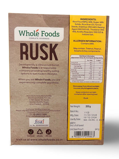 Rusk | (Veg) - Gluten Free, No Trans Fat &amp; No Added Preservatives - Whole Foods - 200gm