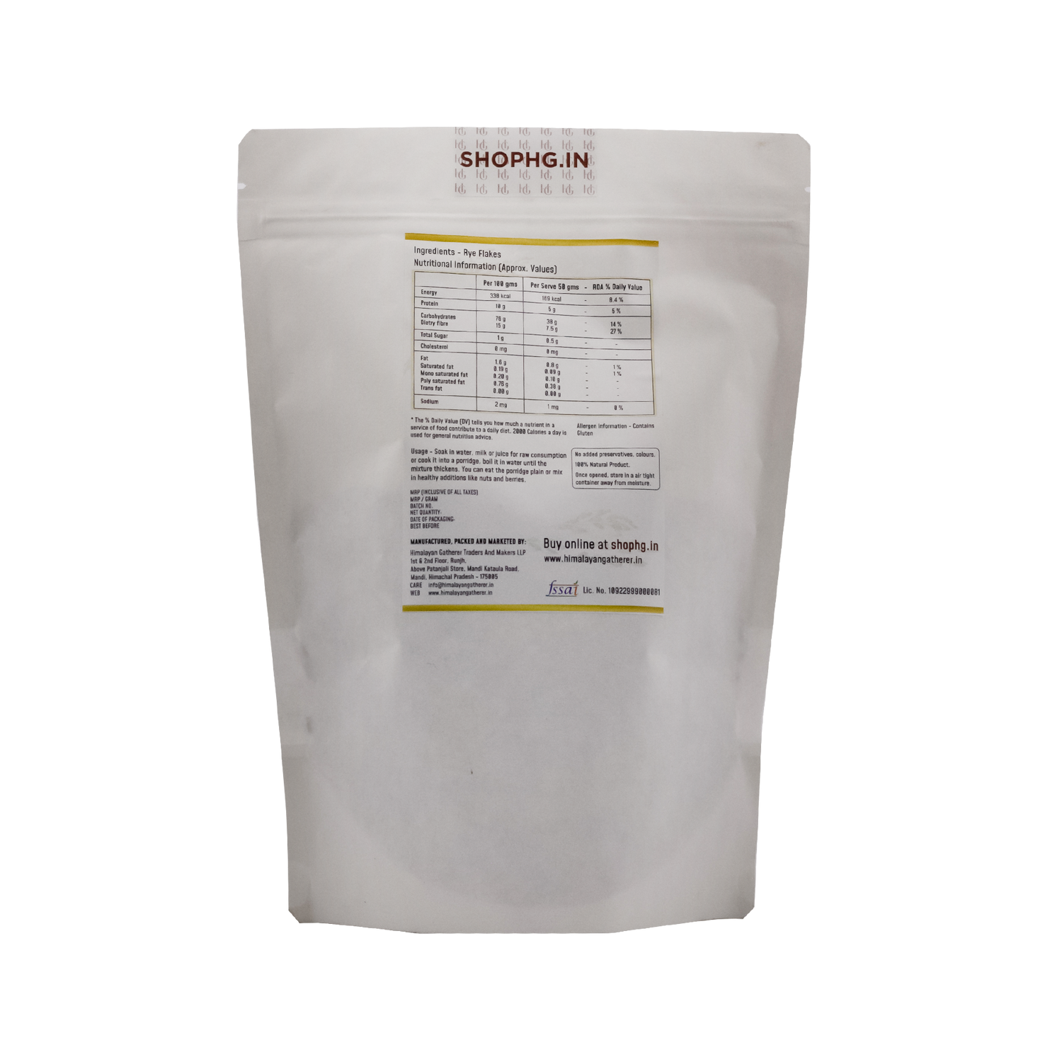 Rye Flakes | Cleaned, Washed, Germinated Grains Rolled Into Flakes - Natural - No Added Preservatives &amp;amp; No Added Chemical - Himalayan Gatherer - 400gm