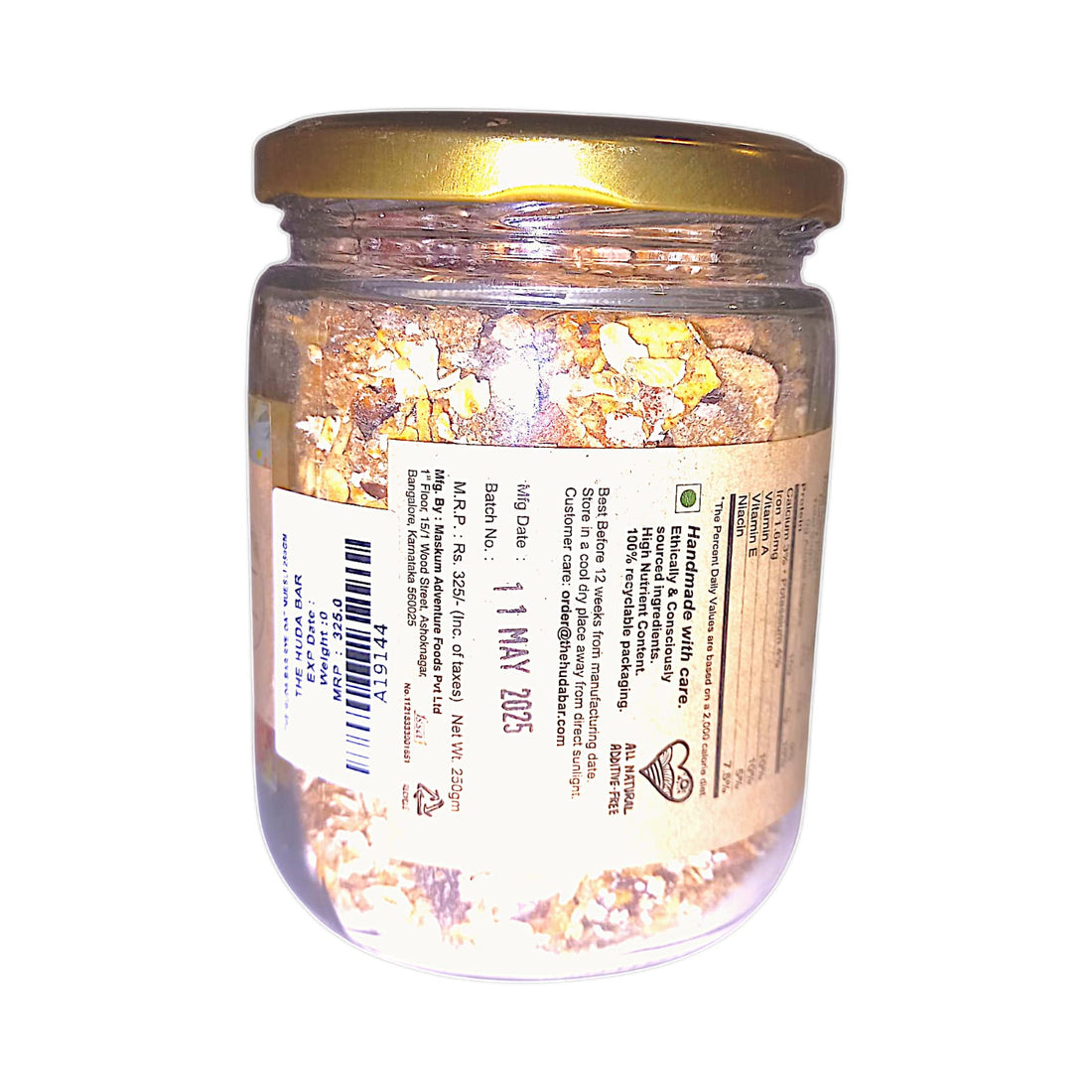 Muesli | Rye Oat Muesli (With Almond &amp; Banana) - All Natural - Vegan, Dairy Free, Honey Free &amp; No Added Preservatives - The Huda Bar - 250gm