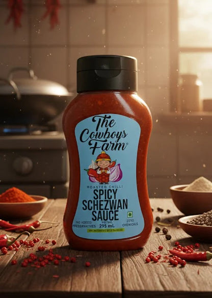 Sauce | Spicy Schezwan Sauce  – No Added Preservatives, No Refined Sugar, Zero Chemicals – The Cowboys Farm – 295ml