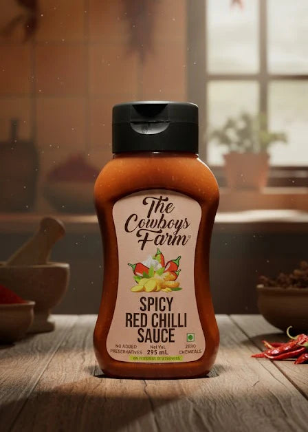 Sauce | Spicy Red Chilli Sauce  – No Added Preservatives, No Refined Sugar, Zero Chemicals – The Cowboys Farm – 295ml
