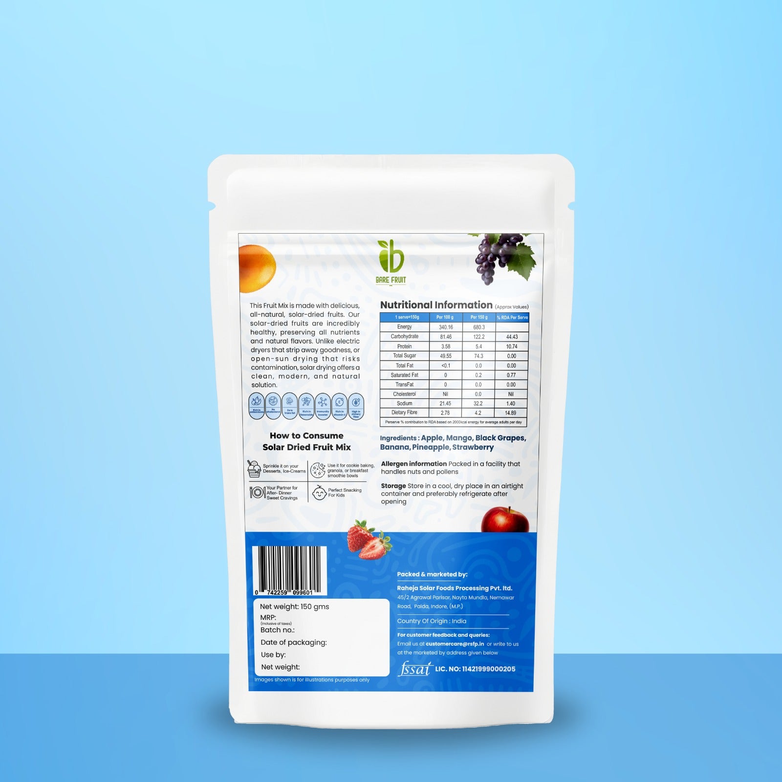 Fruit Bites | Solar Dried Fruit Mix- 1 00% Real Fruits -  No Added Sugar, &amp;amp; No Added Preservatives - Bare Fruit - 150gm